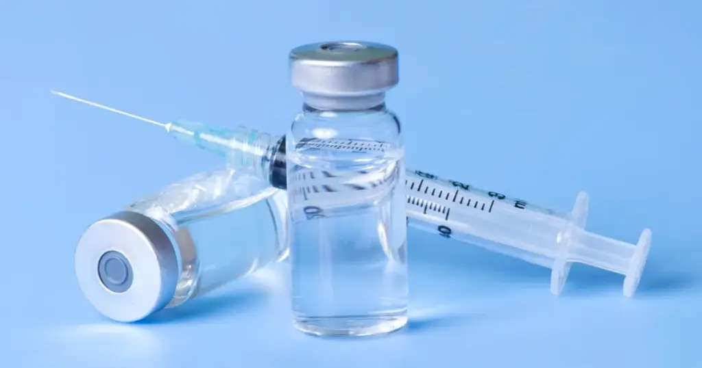 Vials and syringe prepared for peptide injection therapy to boost energy Atlanta, GA