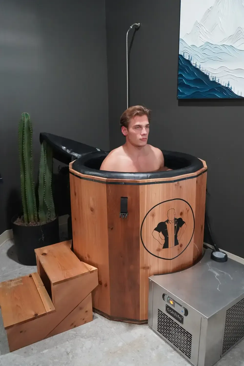 A man getting treatment in Cold Plunge